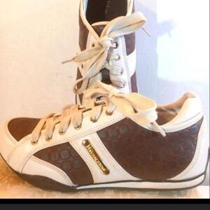 Rare Vintage Halston Brown Tan Retro Leather Sneakers Sz 6.5